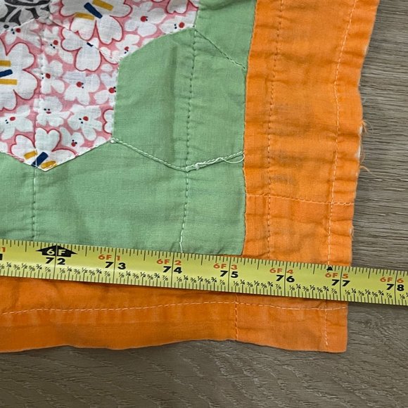Vintage Flower Garden Quilt 77x59 Green Background Orange Border Victor - Picture 3 of 11